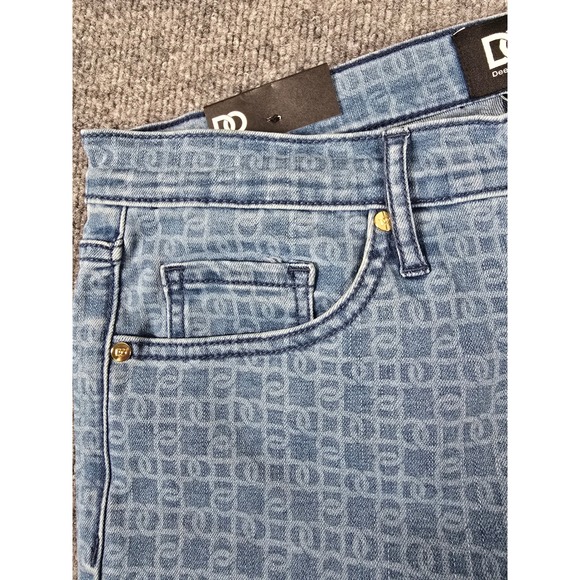 Dee Ocleppo Matilda D Link Blue Denim Jeans Womens Size 10 All Over Logo Pattern - Picture 15 of 15